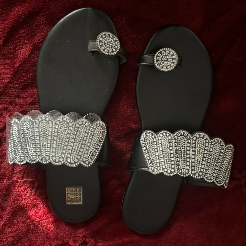 Black Flip Flops with rhinestone